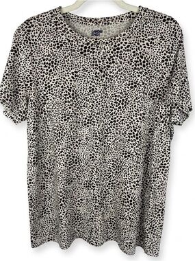 Lands' End Cotton Leopard Print Short Sleeve Tee Shirt Size L 14-16